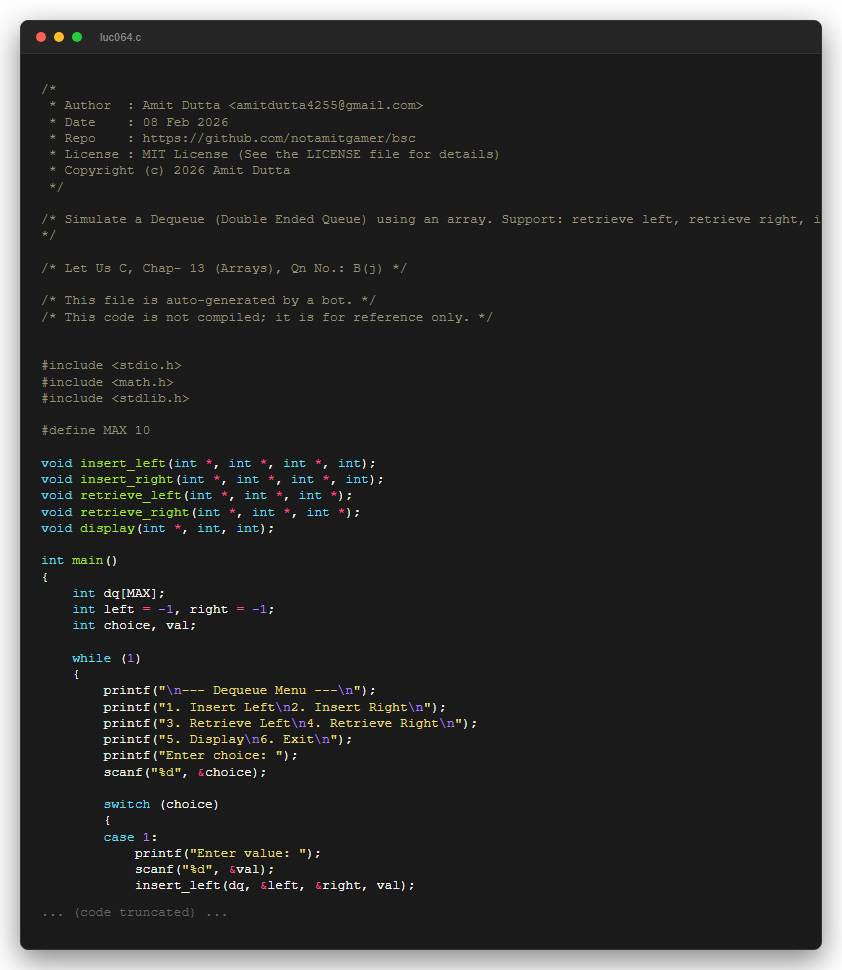 Simulate a Dequeue (Double Ended Queue) using an array. Support: retrieve left, retrieve right, insert left, insert right. Use pointers left and right.